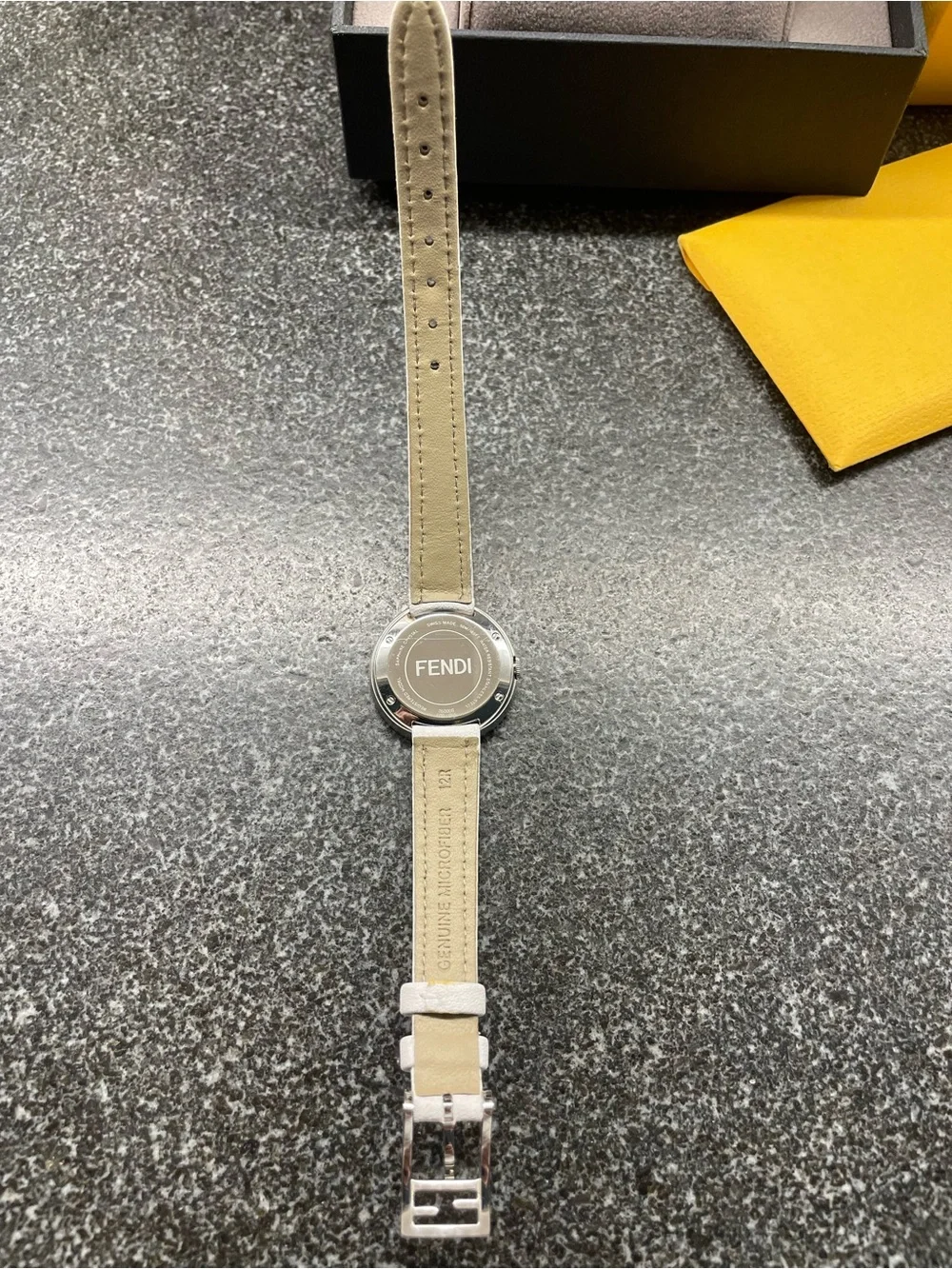 FENDI Women's Quartz Analog Dress Watch Silver Case White Leather Strap Box COA